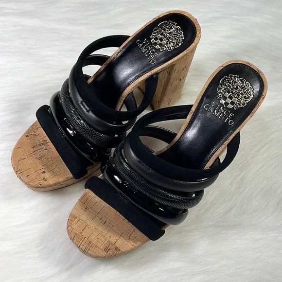 Vince Camuto Patres Platform Black Leather Sandals Size 9M - Picture 2 of 9